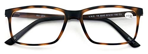 V.w.e. Men Premium Rectangle Tr90 With Extended Metal Temple - Extra Large Reader - 147Mm Wide Frame Reading Glasses (Tortoise-Bronze, 2.00) #TOP24
