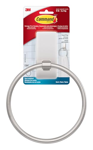 Command Hand Towel Holder Satin Nickel with Water Resistant Command Strips, Rust Resistant Bathroom...
