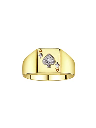 Rylos Ace of Spades Poker Ring with Diamond – Sterling Silver or Gold-Plated, Sizes 6-13