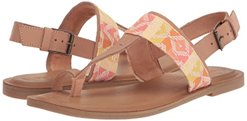 Toms Women's Bree Flat Sandal, Warm Beige Leather/Chevron Embroidered, 7 #TOP6