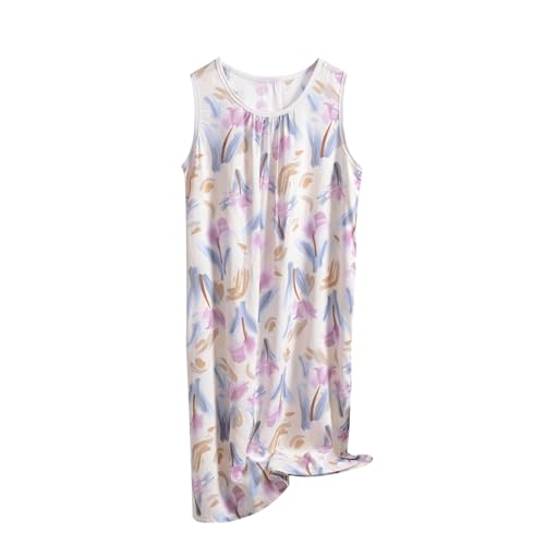 Generico Camicia da Notte Donna Estiva Sottoveste Senza Maniche con Stampa Vestito da Notte Pigiama Cotone Elegante Casual Taglie Forti XL-6XL