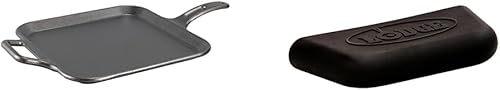 Miniatura 4 de Lodge BOLD Plancha cuadrada de hierro fundido sazonado de 12 pulgadas + soporte de mango de asistencia de silicona Lodge BOLD - Rojo vibrante
