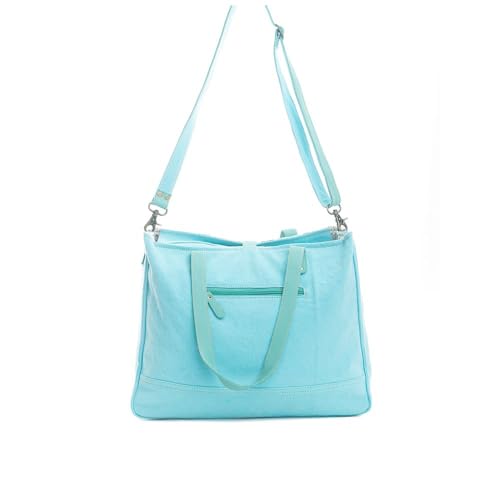 Myra Bag Western Leather Weekender Bag for Women - Upcycled Canvas Shoulder Handbag Turquoise4