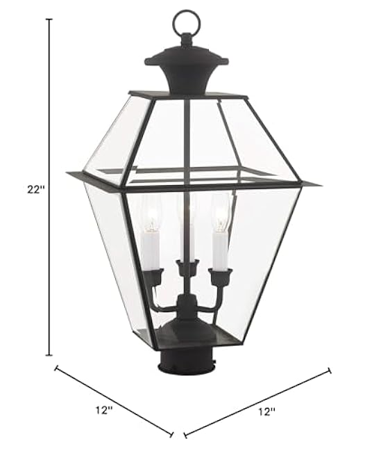 Livex Lighting 2384-04 Westover 3 Light Outdoor Black Finish Solid Brass Wall Lantern with Clear Beveled Glass, 22 x 12 x 22