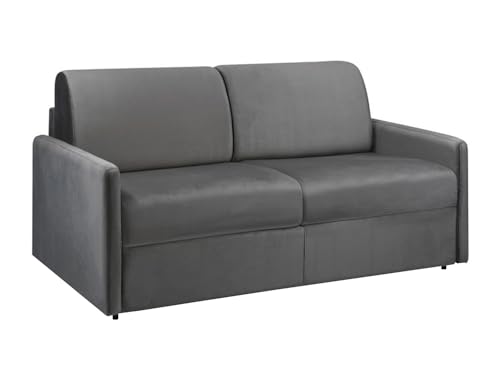Vente-unique-Schlafsofa 3-Sitzer - Liegefläche: 140 cm - Matratzenhöhe: 22 cm mit Memory Schaum - Samt - Anthrazit - CALIFE