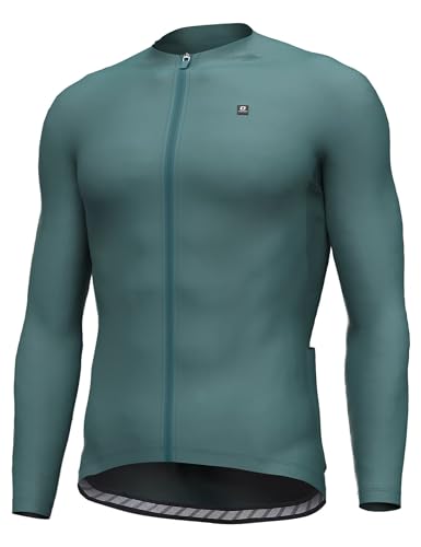 LAMEDA Men's Cycling Jersey Long Sleeves with 3 Rear Pockets Quick Dry Breathable Bicycle Jersey Dark Green