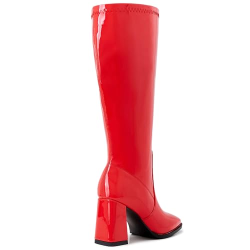 Image of Knee High Boots for Women - Wide Calf Boots with Zipper, Square Toe Tall Leather Boots, Chunky Heel Fashion Long Boots
