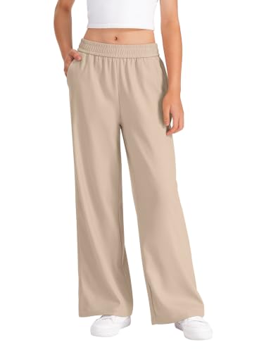 NUMYEAN - NUMYEAN Girls Uniform Pants - Wide Leg Casual Flowy Dress Pants in Khaki, Size 13-14 Years (11% Off Amazon Deal)