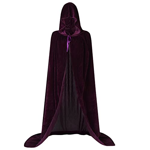 Sunairy Cape d'Halloween en velours avec capuche, cape de vampire, sorcière pour adulte, costume d'Halloween pour homme et femme (taille L, violet)