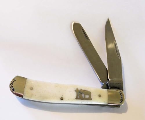 Moore Maker White Smooth Bone Handle Praying Cowboy Trapper Pocket Knife 4 1/8 inches Closed 2 Blades