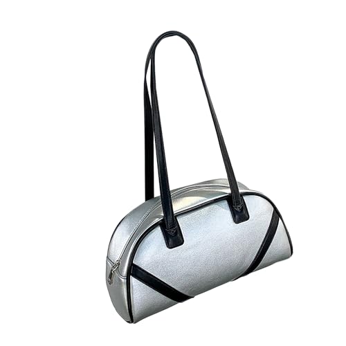 ERRORY Sac à main tendance en cuir PU avec motifs uniques de couleurs contrastées pour femme, sac à bandoulière à fermeture éclair, sac à main en cuir PU, Argenté., One Size