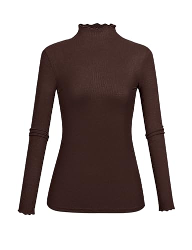 Kindcall Lightweight Ruffle Mock Neck Tops Ribbed...