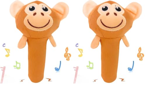 Image of Storio Premium Plush Soft Monkey Face Rattle Soft Toy with Squeeze Handle for Squeaky Sound (Pack of 2)