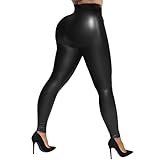 Buauty Women's Faux Leather Leggings Tummy Control Black