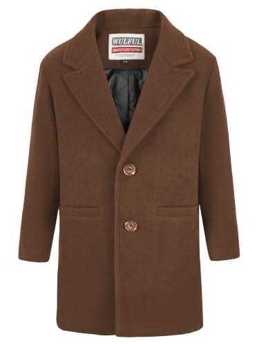 Image of WULFUL Boys Wool Coat Single Breasted Trench Coat Winter Pea Coat