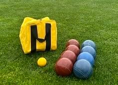 BuyBocceBalls Listing - Made in USA, Premium Quality Official Tournament Bocce Set - 110mm Blue and Dark Red Balls Nylon Bag; Regulation Size Balls 998 Grams 2 lbs. 3.2 oz.