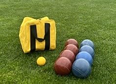 BuyBocceBalls Listing - Made in USA, Premium Quality Official Tournament Bocce Set - 110mm Blue and Dark Red Balls Nylon Bag; Regulation Size Balls 998 Grams (2 lbs. 3.2 oz.)