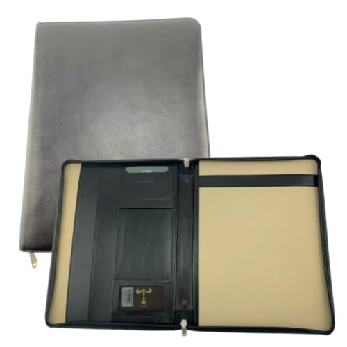 Image of Mala Leather Toro A4 Folio Case – Premium Vegetable-Tanned Leather Zip-Round Organiser, Document Wallet with Pen Holder, Business Card Pocket & Notepad Section – Black (Black)