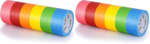 Image of Oleitodh 6 Rolls Colored Masking Tape 2 Inch x 180 Yards Rainbow Craft Tape Bulk (Pack of 2)