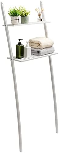 BEJOY Toilet Storage Rack, Over the Toilet Storage, Bathroom Storage 2 Tier Bamboo Bathroom Organizer, Ladder Rack for Increased Storage, Toilet Roll Holder, Bypass Toilet Hose, Toilet Roll Holder