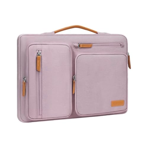 Image of MOSISO 360 Protective Laptop Case 13.3 inch, 13-13.3 inch Laptop Sleeve Compatible with MacBook Air /Pro 13 / Pro 14,HP Dell Acer ASUS,Side Open Carrying Case with 4 Zipper Pockets&Handle, Pastel Pink