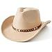 SSPalu Women Men Western Cowgirl Hats Fashionable Retro Wide Brim Fedora Caps with Decorative Band (Beige, M)