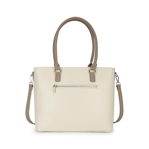 Image of Structured Tote Bag for Women | Faux Leather Handbag with 3 Compartments, Outer Pockets, Utility Section & Detachable Straps | Elegant Everyday Tote for Office, Errands & Travel