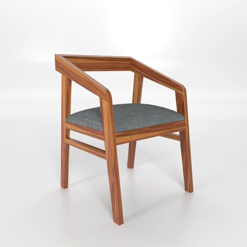 Image of Solid Sheesham Wood Dining Chair Set of 6 for Living Room & Dining Room | Wooden Arm Chair with Upholstered Cushion Seat | Premium Wooden Dining Chairs