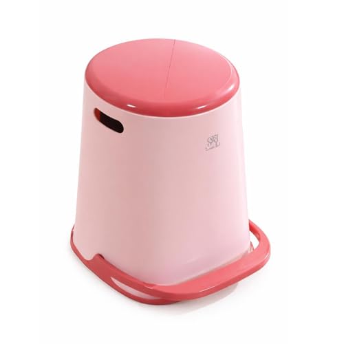 Image of Kriva Plastic Pedal Dustbin with Soft Close Lid | Compact Garbage Bin for Bathroom, Kitchen & Office | Modern Design Anti Slip Base Trash Can(Pink Lid & Base)
