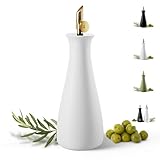 Ceramic Olive Oil Dispenser with Self-Closing Gold Spout - 530 ML Capacity Matte White Ceramic Oil Dispenser for Kitchen - Leak Proof EVOO Dispensing Bottle - Stylish, Ergonomic, Durable, Easy Pour