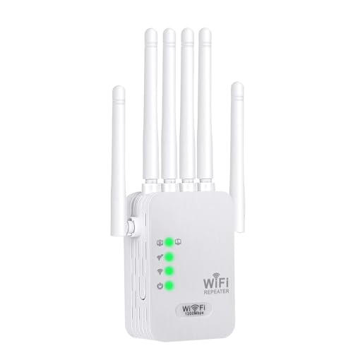 1200M Amplificador Señal WiFi 5G y 2.4G Repetidor WiFi Largo Alcance Doble Banda WiFi Extender con 6 Antenas de Alta Ganancia,2 Puerto LAN,Extensor de WiFi para casa y Oficina,Fácil de Instalar