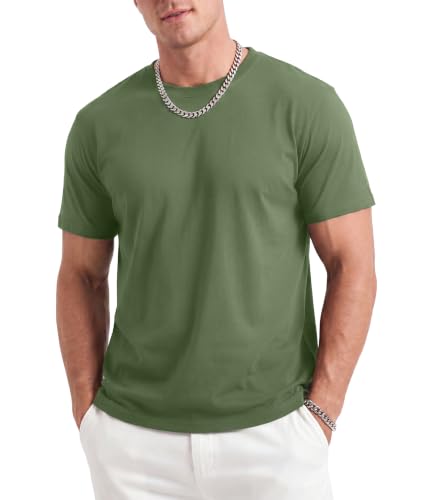 Image of ZITY Men's Cotton T Shirts Short Sleeve Crew Neck Tee Basic Plain Tops Summer Casual T-Shirt (Green, XL)