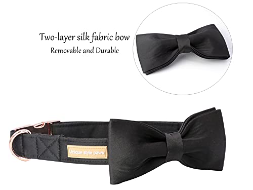 Unique style paws Hundehalsband, schwarzes Seidenhundehalsband mit Schleife, weiche Fliege verstellbares Haustierhalsband Geschenk für weibliche oder männliche mittlere Hunde