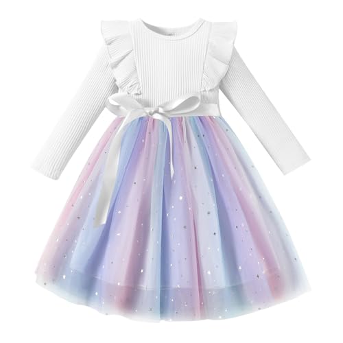 Toddler Girls Dresses Tulle Long Sleeve Ruffle Baby Fall Winter Fashion Casual Toddler Dresses for Girls