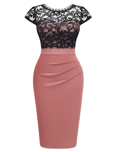 Image of Miusol Women's Vintage Floral Lace Cap Sleeve Ruffle Style Cocktail Party Dress