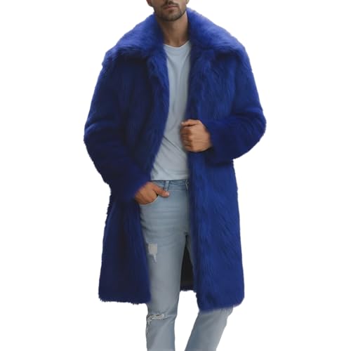 Image of Colf Men's Winter Fluffy Lapel Faux Fur Coat Jacket | Mens Faux Fur Jacket, Winter Long Overcoat, Long Sleeve, Fluffy, Thik Warm