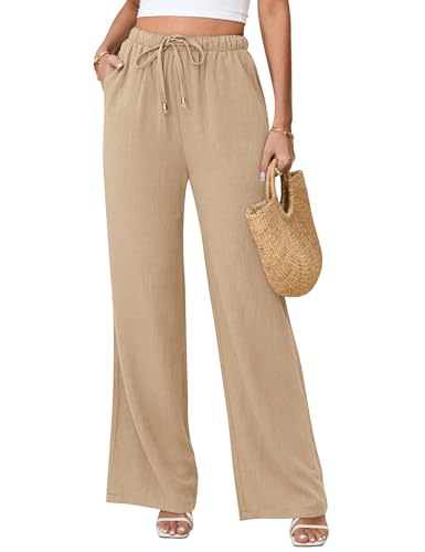 Image of Linen Pants for Women Flowy Palazzo Pants Boho High Waist Wide Leg Trousers Summer Beach Vacation Outfits 2026