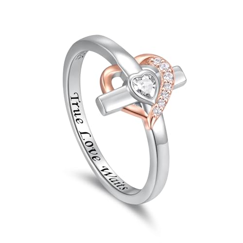 sagrence 925 Sterling Silver True Love Waits Ring for Women Cross and Heart Promise Ring Christian Purity Faith Jewelry Inspirational Religious Gift for Her (6)