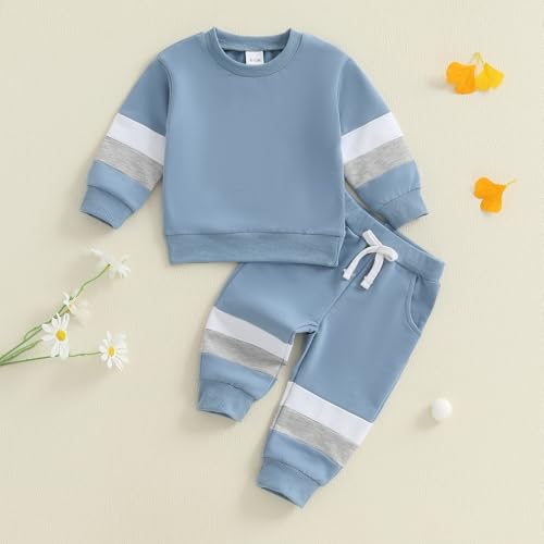 Rtnnsbbfcm Toddler Baby Boy Fall Winter Clothes Contrast Color Long Sleeve Sweatshirt + Joggers Pants Two Piece Outfits Set4