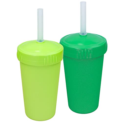 Re Play Made In Usa 2 Pack Reusable Toddler Cups With Straws - Dishwasher Safe Kids Straw Cups Made From Recycled Milk Jugs With Locking Medical Grade Silicone Straws - Kelly Green & Lime #TOP15