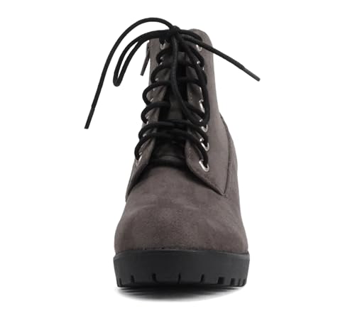 Image of Soda Second Lug Sole Chunky Heel Combat Ankle Bootie Lace up w /Side Zipper | Casual Boots