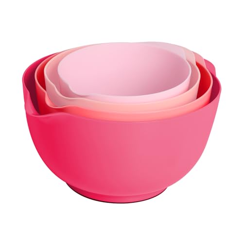 BoxedHome Classic Mixing Bowl Set, BPA Free Plastic, Microwave and Dishwasher Safe (Set of 4, Pink), 4.5 quarts