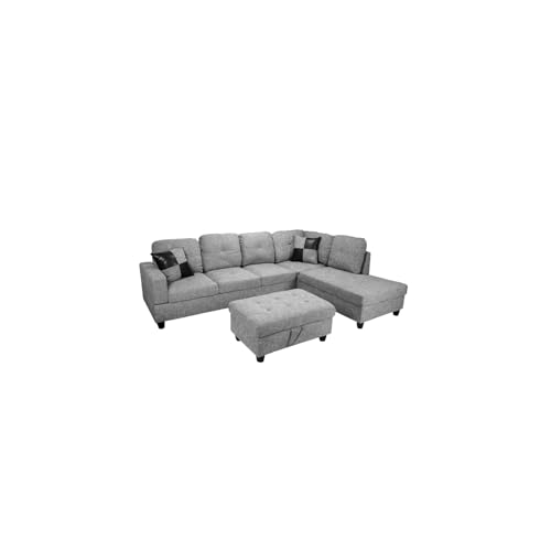 HomeStock Modern Muse Furniture L Shape Sectional Sofa Sets with Removable Ottomans and Waist Pillows for Living Room, Grey
