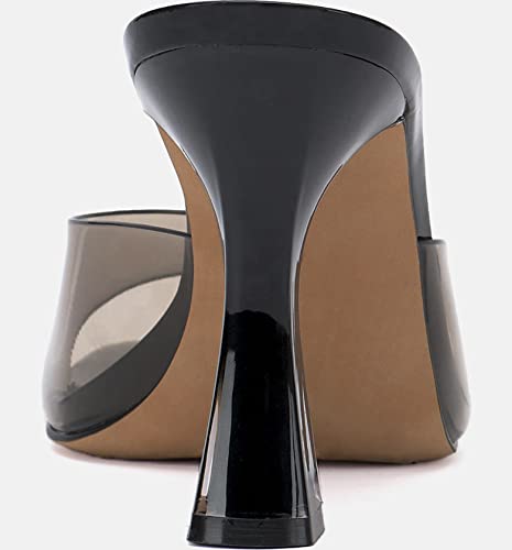 Junayuan Womens Clear Heels Sandals Square Open Toe Transparent Mules Sexy Stiletto Heel Slip On Backless Wedding Dress Shoes #TOP3