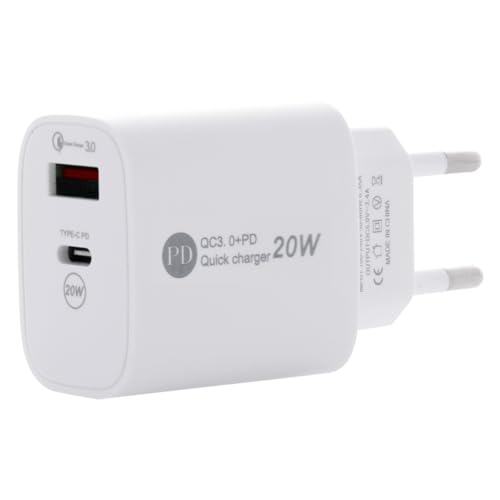 Cargador Pared Enchufe con Doble Puerto, USB y USB 3.1 Tipo C, Carga Rápida de 20W, Color Blanco