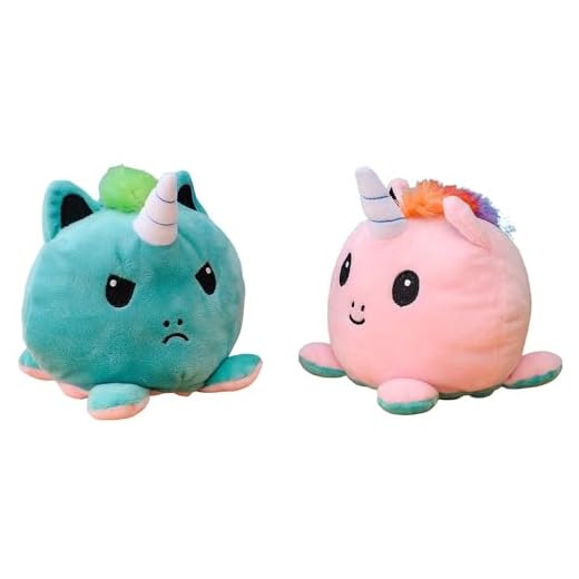 KUNSTIFY - Peluche Licorne réversible 20cm Rose/Turquoise