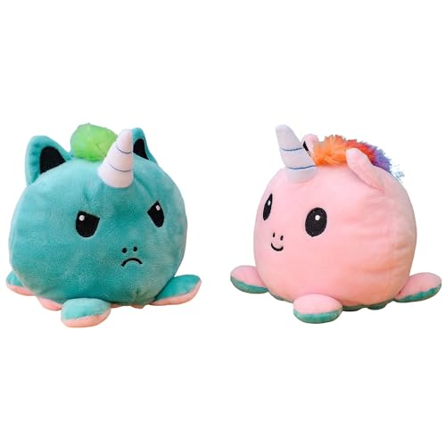 KUNSTIFY Unicornio de peluche, peluche reversible para niñas, mujeres, niños, bebé, para expresar el estado de ánimo, regalo para novia, unicornio, rosa/turquesa