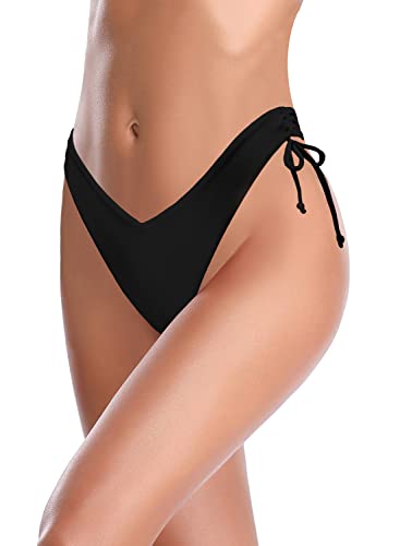 SHEKINI Women's Bikini Bottom V Cheeky High Cut Thong Tie Side Swimsuit Bottom Brazilian Swim Bottom4