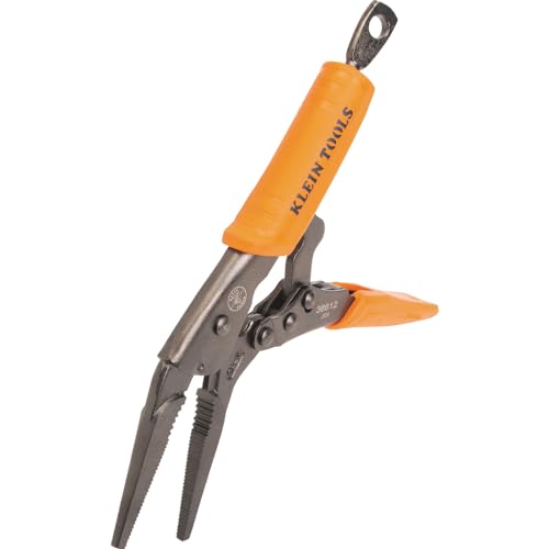 Klein Tools 38612 Long Nose Locking Pliers with Quick Release Handles, Ideal for Tight Spaces, High Torque and Gripping Power, 9-Inch