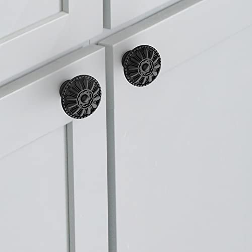 Trust4Care 9-Pack Of Matte Black Kitchen Cabinet Knobs Pulls, Matte Round Farmhouse Dresser Handles Drawer Knobs For Modern Closet Furniture Door, Victorian Floral Pattern #TOP5